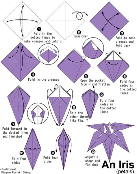 Iris origami instructions | Diagramas de origami, Projeto origami ...