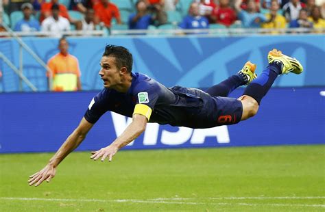 Robin van Persie's diving header starts the Dutch rout