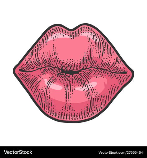 Female lips kiss sketch engraving Royalty Free Vector Image