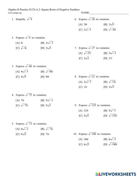 Simplifying Imaginary Numbers Worksheet - FactorWorksheets.com