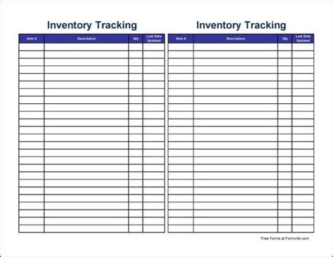 Free Small Simple Inventory Tracking Sheet (Tall) | Inventory printable ...