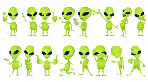 Vector set of funny green aliens illustrations. Stock Vector Image by ...