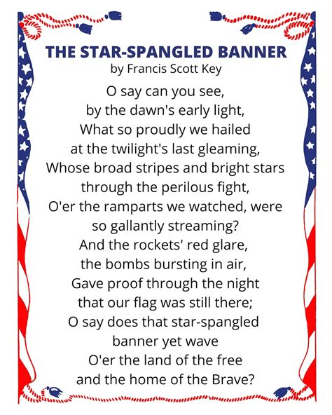 Printable Star Spangled Banner Lyrics