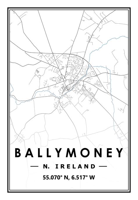 BALLYMONEY NORTHERN IRELAND Portrait map minimal Scandinavian | Etsy