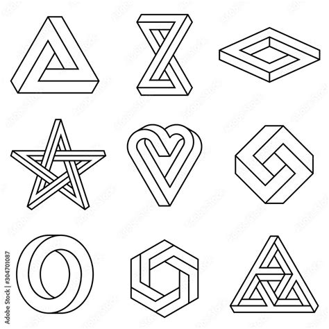 Impossible signs set outline. Linear infinite shapes. Impossible ...