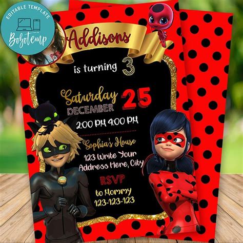 Editable Miraculous Ladybug Birthday Invitation With Photo DIY ...