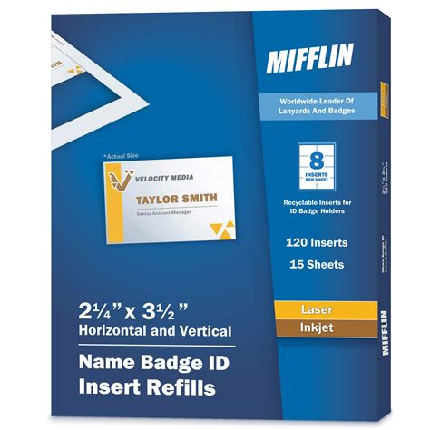 Buy Mifflin Nametag Refills for Badges 90mm x 60mm (120 Cards, 8 per Sheet), Printable Paper ...