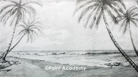 How to Draw a Beach Landscape with Pencil - YouTube