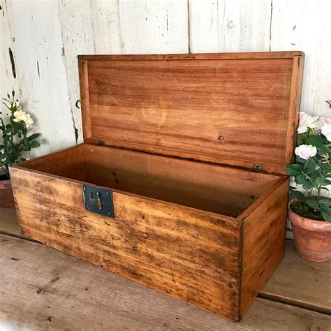 Large Wood Box with Hinged Lid, 36" Vintage Wooden Box, Small Wood Chest, Vintage Wood Storage ...