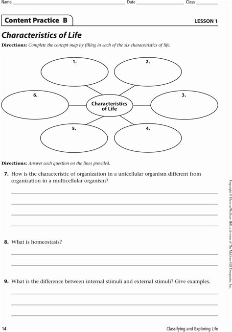 50 Characteristics Of Life Worksheet