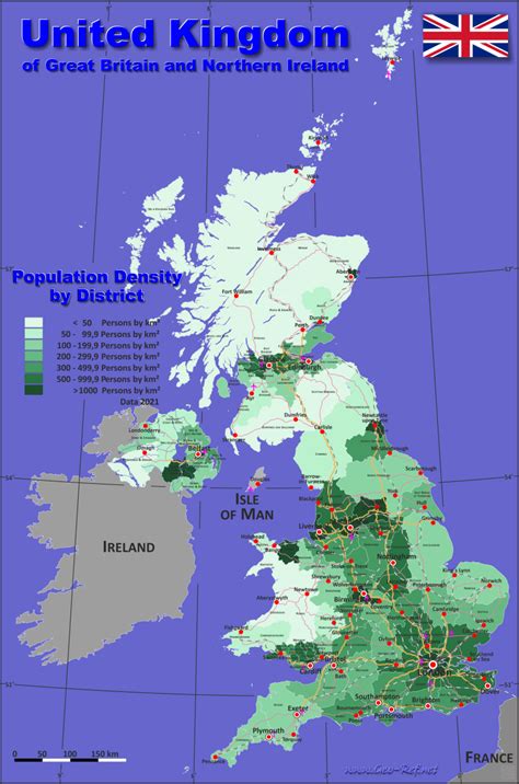 Großbritannien Karte Bevölkerungsdichte und Verwaltungsgliederung