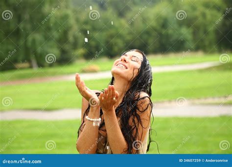 Happy Woman Walking In The Rain Stock Image - Image of sexual, beautiful: 34607259