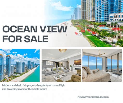 the ocean view for sale ad is shown in three different photos, including an apartment building and