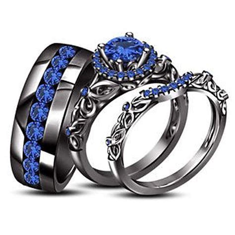 Silvernshine Jewels Vintage Style His and Hers Trio Wedding Ring Set 1. ...