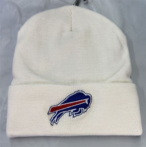 Buffalo bills WHITE cuffed Lined winter hat cap beanie ONE SIZE ADULT ...