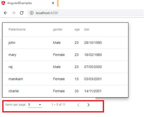 mat-table example in angular 8 - usmtechworld