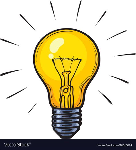 Cartoon glowing yellow light bulb Royalty Free Vector Image