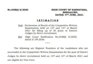 Karnataka High Court District Judge Result 2021 Out ~ KHC Selection ...