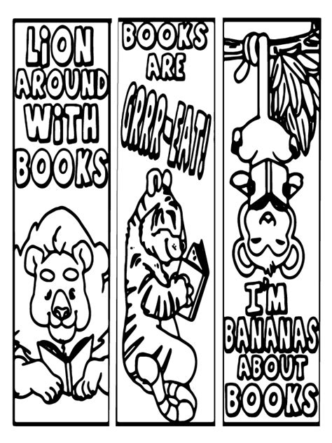 Animals with Books Bookmark for Kids Coloring Page - Free Printable ...