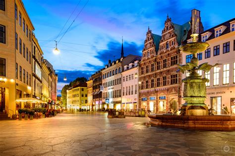 Shopping Street Stroget at Night Copenhagen Denmark Background - High ...