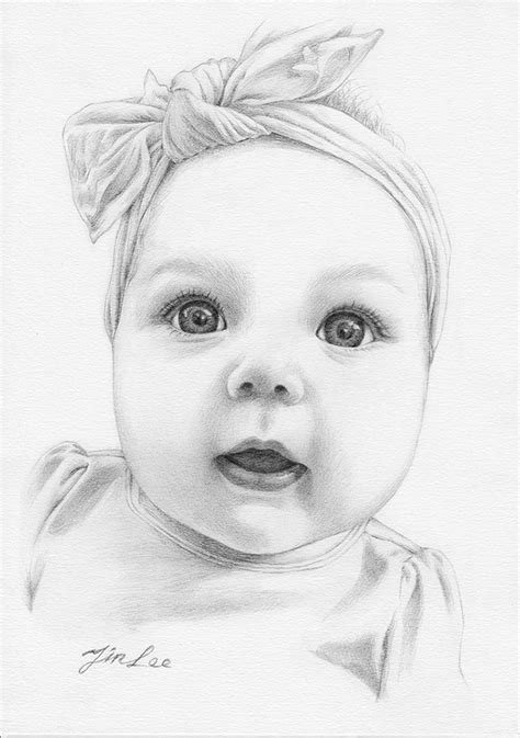 Custom Portrait, Baby Girl or Family Pencil Portrait Drawing From a ...