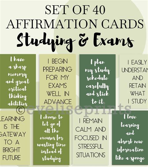 Affirmation Cards Set for Studying & Exams inspirational Positive Daily ...