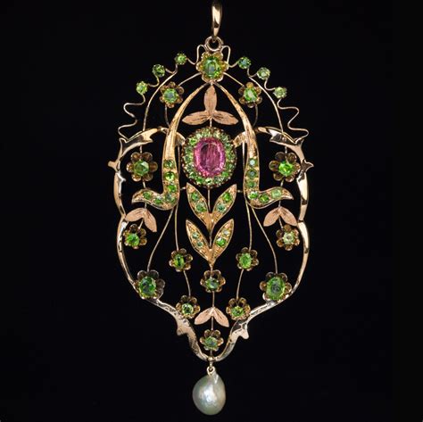 Art Nouveau Antique Russian Tourmaline Demantoid Pearl Necklace ...