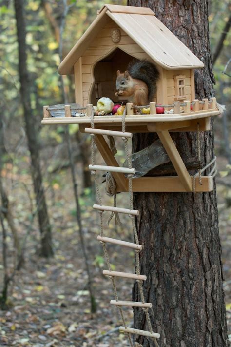 Wooden Squirrel Feeder, Personalized Squirrel House, Squirrel Home, Handmade Squirrel Feeder ...