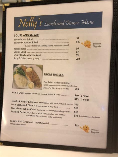 Menu at Nelly's Grill and Dairy Bar, Canada