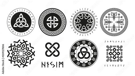 Norse runic logo. Scandinavian pagan esoteric religion symbols, viking ...