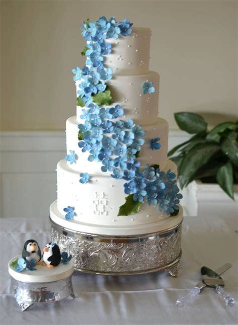 Blue Hydrangea Wedding Cake - CakeCentral.com