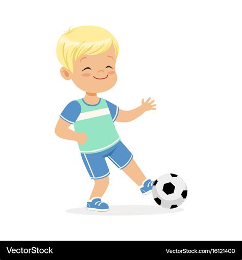 Boy playing soccer kid kicking a ball colorful Vector Image