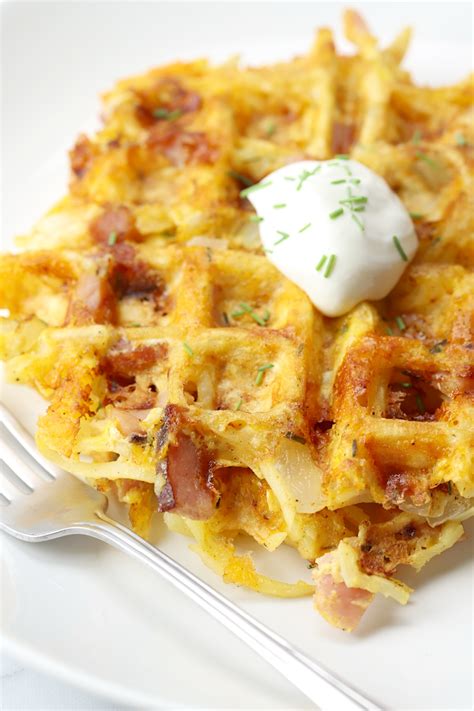 Ham and Cheese Hash Brown Waffles - The Toasty Kitchen