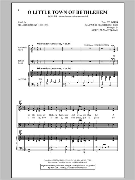 O Little Town Of Bethlehem (from Carols For Choir And Congregation) Sheet Music | Joseph M ...