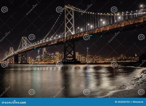 Scenic Night View of the Bay Bridge Taken from the Shore, San Francisco ...