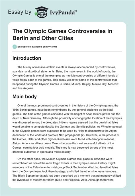 The Olympic Games Controversies in Various Cities - 1073 Words | Essay Example