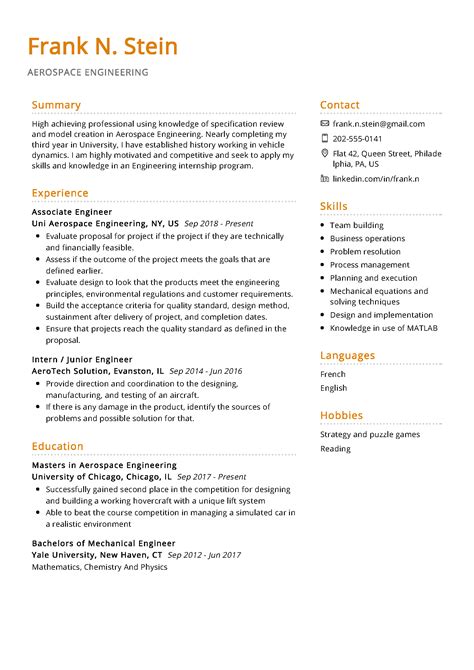 Aerospace Engineering Resume Example in 2024 - ResumeKraft