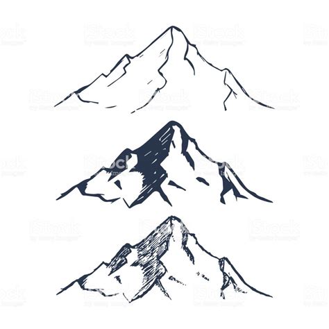 Mountains set. Hand drawn rocky peaks. Vector illustration | How to draw hands, Mountain drawing ...