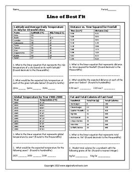 Line of Best Fit Worksheet by Algebra Funsheets | TpT