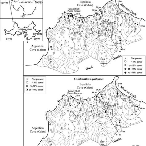 Distribution and abundance of Deschampsia antarctica and Colobanthus ...