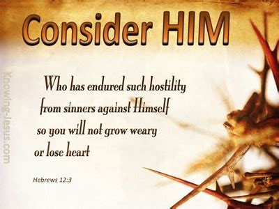 Hebrews 12:3 For consider Him who has endured such hostility by sinners against Himself, so that ...