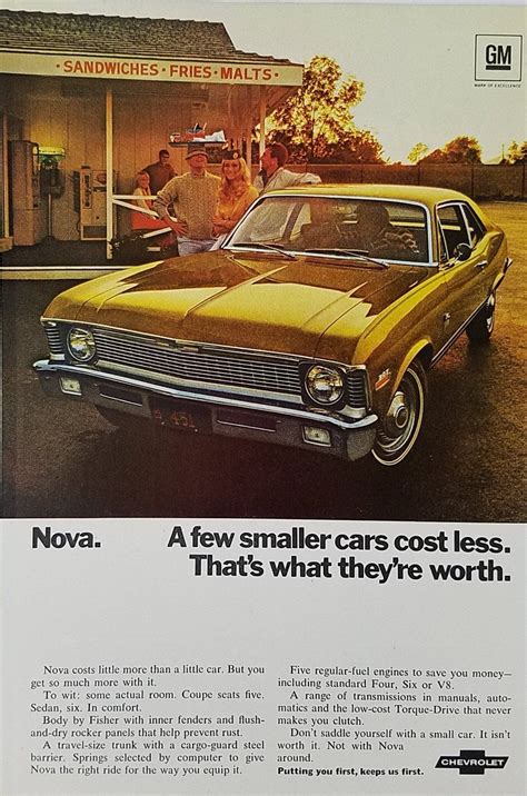 1970's Chevy Nova Vintage Ad - Men Women Outside Restaurant | Chevrolet nova, Chevy nova, Gm car