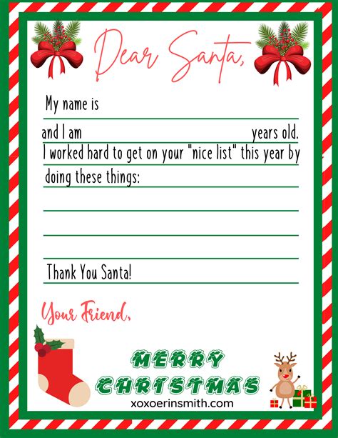 5 FREE Santa Wish List Printable Letters — xoxoerinsmith.com