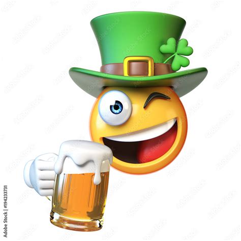 Emoji with green St. Patrick's Day hat with four-leaf clover, Irish ...