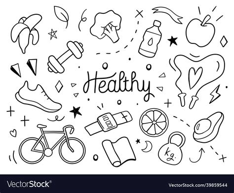 Healthy lifestyle draw hand doodle Royalty Free Vector Image