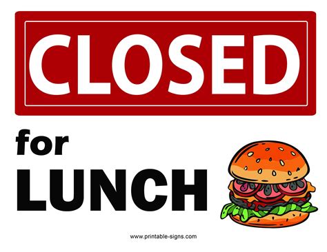 Closed for Lunch - Printable Signs