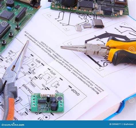 Electronic Circuit and Tools Stock Image - Image of electrical, handbook: 5994077