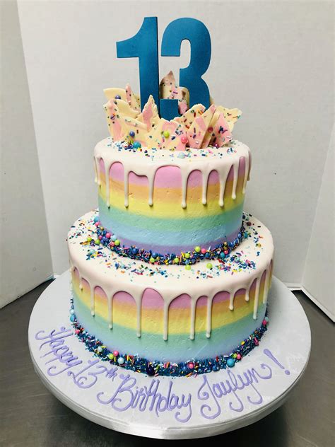 Pastel Rainbow & Drips 2-tier Birthday Cake | Tiered cakes birthday ...