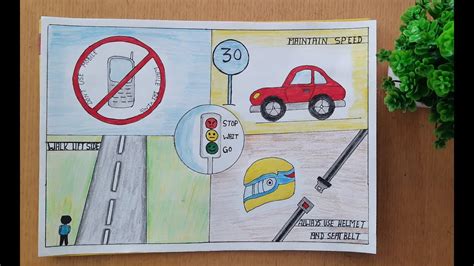 How to draw Road safety drawing easy way | road safety drawing for kids ...