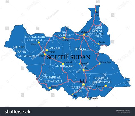 South Sudan Highly Detailed Political Map Stock Vector (Royalty Free ...